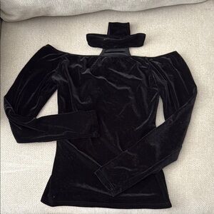 Fashion Nova Black Velvet Asymmetrical Blouse